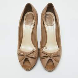 Pre Owned Dior Light Brown Cannage Leather Bow Peep Toe Pumps Size 40