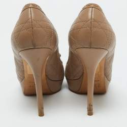 Pre Owned Dior Light Brown Cannage Leather Bow Peep Toe Pumps Size 40