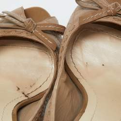 Pre Owned Dior Light Brown Cannage Leather Bow Peep Toe Pumps Size 40