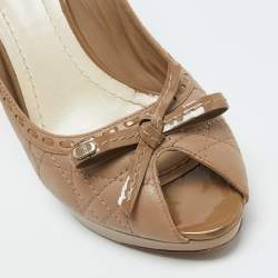 Pre Owned Dior Light Brown Cannage Leather Bow Peep Toe Pumps Size 40