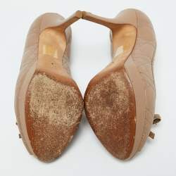 Pre Owned Dior Light Brown Cannage Leather Bow Peep Toe Pumps Size 40