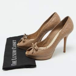 Pre Owned Dior Light Brown Cannage Leather Bow Peep Toe Pumps Size 40
