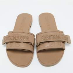 Pre Owned Dior Light Brown Rubber Diorevolution Flat Sandals Size 37