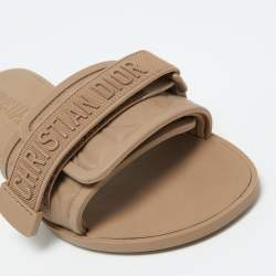 Pre Owned Dior Light Brown Rubber Diorevolution Flat Sandals Size 37