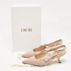 Dior Pink Embroidered Canvas J'Adior Slingback Pumps Size 39