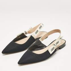 Dior Black Technical Fabric J'adior Slingback Flats Size 38