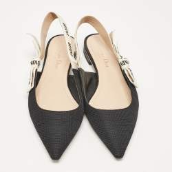 Dior Black Technical Fabric J'adior Slingback Flats Size 38