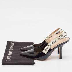 Dior Black Patent Leather J'Adior Slingback Pumps Size 38