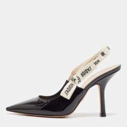 Dior Black Patent Leather J'Adior Slingback Pumps Size 38