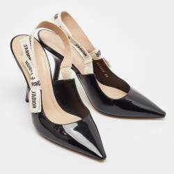Dior Black Patent Leather J'Adior Slingback Pumps Size 38