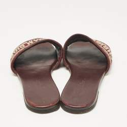 Pre Owned Dior Burgundy/Beige Embroidered Canvas Dway Flat Slides Size 37