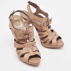 Pre Owned Dior Brown Leather Strappy Platform Sandals Size 38.5