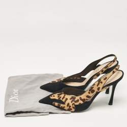 Pre Owned Dior Black/Brown Calf Hair and Suede Slingback Pumps Size 37