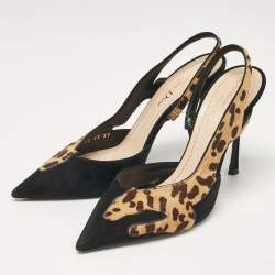 Pre Owned Dior Black/Brown Calf Hair and Suede Slingback Pumps Size 37
