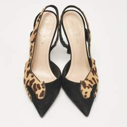 Pre Owned Dior Black/Brown Calf Hair and Suede Slingback Pumps Size 37