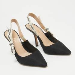 Dior Black Knit Fabric J'Adior Pointed Toe Slingback Pumps Size 38