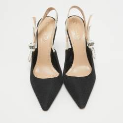 Dior Black Knit Fabric J'Adior Pointed Toe Slingback Pumps Size 38