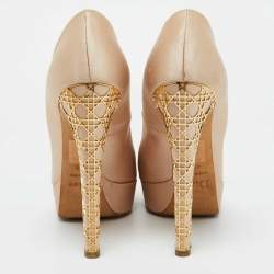 Dior Beige Satin Cannage Heel Peep Toe Platform Pumps Size 41.5