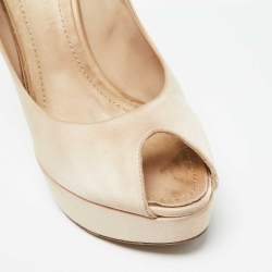 Dior Beige Satin Cannage Heel Peep Toe Platform Pumps Size 41.5