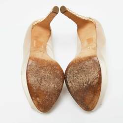 Dior Beige Satin Cannage Heel Peep Toe Platform Pumps Size 41.5