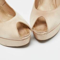 Dior Beige Satin Cannage Heel Peep Toe Platform Pumps Size 41.5