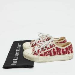 Pre Owned Dior Red/White Oblique Canvas Walk'n'Dior Low Top Sneakers Size 38.5