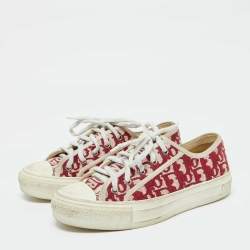 Pre Owned Dior Red/White Oblique Canvas Walk'n'Dior Low Top Sneakers Size 38.5