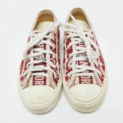Pre Owned Dior Red/White Oblique Canvas Walk'n'Dior Low Top Sneakers Size 38.5