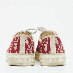 Pre Owned Dior Red/White Oblique Canvas Walk'n'Dior Low Top Sneakers Size 38.5
