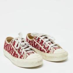 Pre Owned Dior Red/White Oblique Canvas Walk'n'Dior Low Top Sneakers Size 38.5