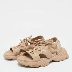 Pre Owned Dior Beige Fabric D-Connect Flat Sandals Size 38