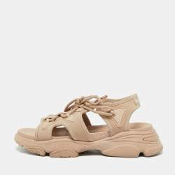 Pre Owned Dior Beige Fabric D-Connect Flat Sandals Size 38