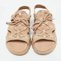 Pre Owned Dior Beige Fabric D-Connect Flat Sandals Size 38
