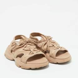 Pre Owned Dior Beige Fabric D-Connect Flat Sandals Size 38