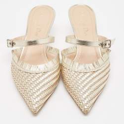 Dior Gold Woven Leather Teddy-D Mules Size 36.5