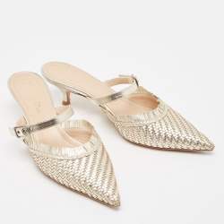 Dior Gold Woven Leather Teddy-D Mules Size 36.5