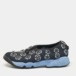 Dior Blue/Navy Blue  Mesh Crystal Embellished Fusion Sneakers Size 37.5