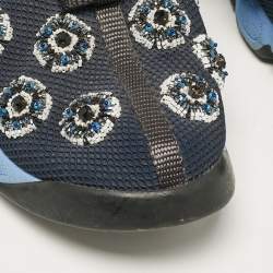 Dior Blue/Navy Blue  Mesh Crystal Embellished Fusion Sneakers Size 37.5