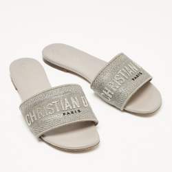 Dior Grey Canvas Dway Flat Slide Sandals Size 37