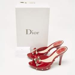 Dior Burgundy Patent Leather Buckle Open Toe Mules Sandals Size 37