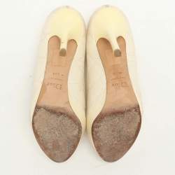 Dior Cream Cannage Patent and Leather Bow Peep Toe Pumps Size 39.5