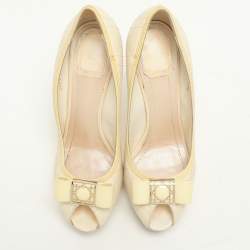 Dior Cream Cannage Patent and Leather Bow Peep Toe Pumps Size 39.5