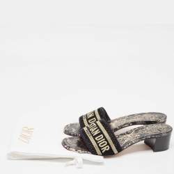 Dior Gold/Black Canvas Dway Slide Sandals Size 36.5