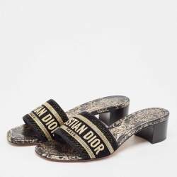 Dior Gold/Black Canvas Dway Slide Sandals Size 36.5