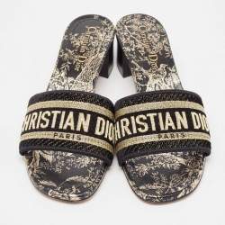 Dior Gold/Black Canvas Dway Slide Sandals Size 36.5
