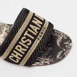 Dior Gold/Black Canvas Dway Slide Sandals Size 36.5