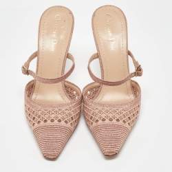 Pre Owned Dior Rose Pink Metallic Mesh Dior Capture Mules Size 39.5