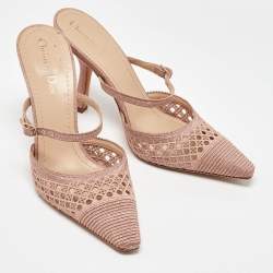 Pre Owned Dior Rose Pink Metallic Mesh Dior Capture Mules Size 39.5