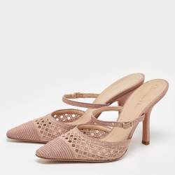 Pre Owned Dior Rose Pink Metallic Mesh Dior Capture Mules Size 39.5