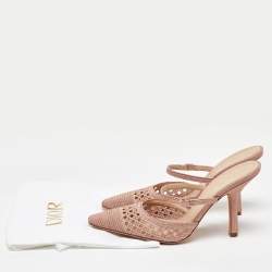 Pre Owned Dior Rose Pink Metallic Mesh Dior Capture Mules Size 39.5